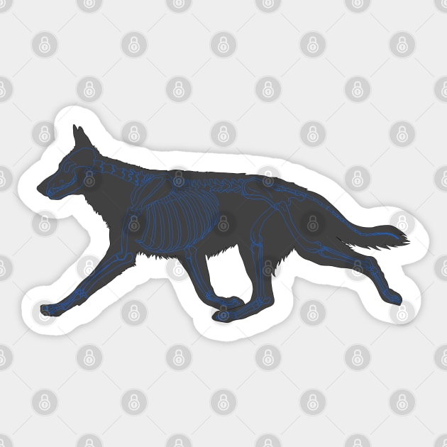 Halloween Design - Dog Skeleton Blue Sticker by Earthy Fauna & Flora